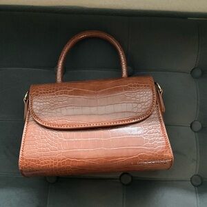 Elegant Brown Crocodile-Embossed Handbag